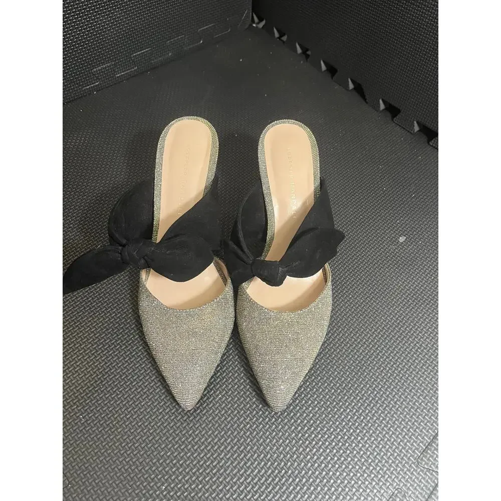Loeffler Randall‎ Flora Suede and Glitter Bow Mule Heels Size 8.5 B